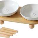 Raised Ceramic Wide Whisker Friendly Cat Dishes, Anti-Slip Food& Water Bowl with 2 Style Stand Adjustable Pet Bowl Set(2Dish+Stand, White)