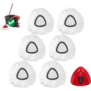 Spin Mop Replacement Head for O-Ceda EasyWring 1-Tank System, Mop Refills, Include 6 Cedar Mop Replace Heads, 1 Extra Mop Replacement Base, Microfiber, Easy to Replace