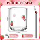 Skylety 2 Set Strawberry Icon Juice Glass Cups - Icon Glass Cup with 2 Straw 14 oz Double Old Fashioned Cute Pattern Glassware for Tea, Water, Milk, Coffee, Parties Gifts