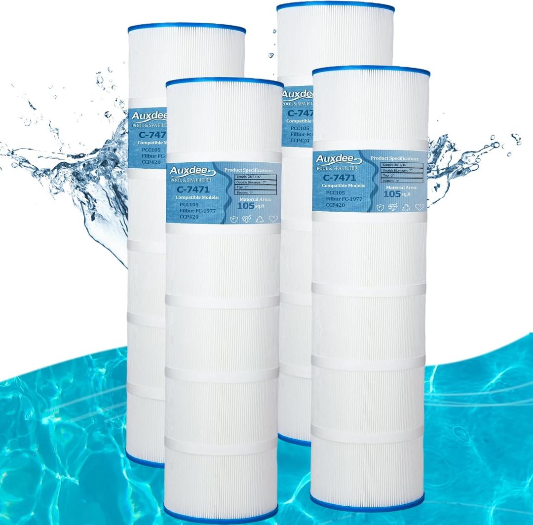 PCC105-PAK4 Swimming Pool Filter Compatible with Unicel C-7471, Filbur FC-1977, PCC105, Pentair CCP420, R173576, 178584, 817-0106, 105 Sq. Ft. 4 Pack