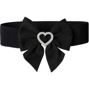 Women's Elastic Bow Belt with Heart-Shaped Rhinestone Stretch Ladies Belts for Dress (Large, Black) Women's Elastic Bow Belt with Heart-Shaped Rhinestone Stretch Ladies Belts for Dress (Large, Black)