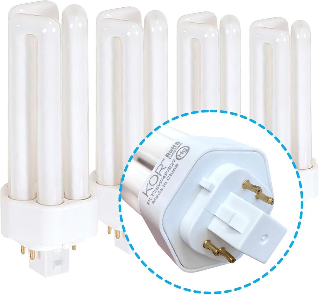 KOR 26W CFL Plug-in Bulb GX24Q-3 Base, 2700K Warm White, Triple Tube, (4-Pin) Replaces Sylvania 20879, Philips 458240, GE 97614 Pack of 1