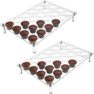 2-Pack 24-Slot Flat Acrylic Kcup Organizer for Drawer, Large-Capacity KCup Holder for Drawer, Shatter-Proof Coffee Capsule Storage, Fits K-Cups, 12.8 x 8.7 x 1.9 Inches