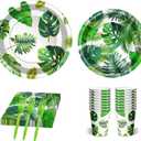 84Pcs Hawaiian Luau Party Supplies Set Tropical Green Palm Leaf Disposable Plates Cups and Napkins Disposable set for Summer,Beach (Palm Leaf)