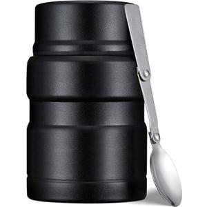 Charcy 17oz Thermo for Hot Food, Insulated Lunch Food Container with Folding Spoon QB - Black