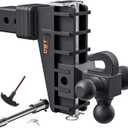 Adjustable Trailer Hitch with Hook, Tri-Ball (1-7/8" x 2" x 2-5/16") Drop Hitch, Fits 2.5-Inch Receiver, 6 Inch Drop Hitch, 18500 LBS GTW-Class 3 Tow Hitch for Heavy Duty Truck, Black