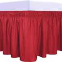 PureFit Wrap Around Ruffled Bed Skirt with Adjustable Elastic Belt - 14 Inch Drop Easy to Put On, Wrinkle Free Bedskirt Dust Ruffles, Bed Frame Cover for Queen, King and C-King Size Beds, Red