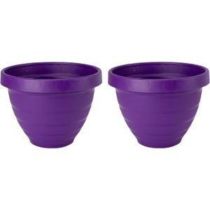 The HC Companies Rings Flower Planter - Self Watering Plant Pots for Herbs & More - Round Lightweight Outdoor & Indoor Planter (10" Purple, Pack of 2)