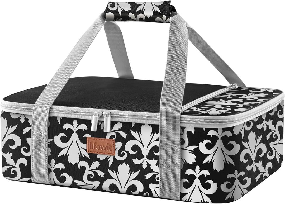 Lifewit Casserole Carrier for Hot or Cold Food, Insulated Casserole Baking Dish Bag Food Carrier, Lasagna Holder for Potluck/Parties/Picnic/Cookouts, Fits 9"x13" Baking Dish, Black (15.7 x 11.4 x 4.7inch, Black)