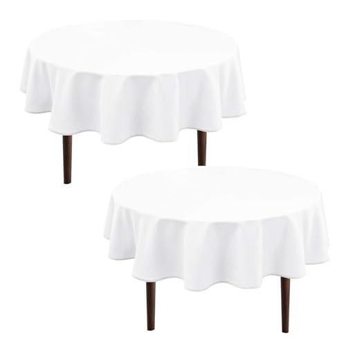 Hiasan Round Tablecloth 90 Inch - Waterproof Stain Resistant Spillproof Polyester Fabric Table Cloth for Dining Room Kitchen Party, White 2 Panels