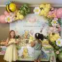 Winnie Balloon Arch Kit with Arrow Signs Banner backdrop Bee daisy Balloon for Classic Bear theme Decorations pink and Yellow Balloons for Honeycomb Bear Birthday Decorations girl Baby Shower supplies