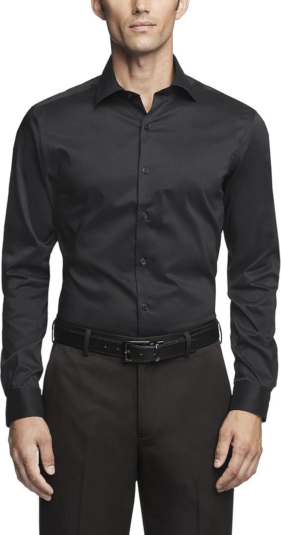 Van Heusen Mens Dress Shirt Slim Fit Ultra Wrinkle Free Flex Collar Stretch (13"-13.5" Neck 32"-33" Sleeve, Black)