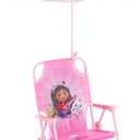 Gabbys Dollhouse Kids Folding Beach Chair with Umbrella, Outdoor Chair for Girls Ages 3+,Portable, Lightweight, UV Protection - Patio, Pool, Beach Travel Accessory