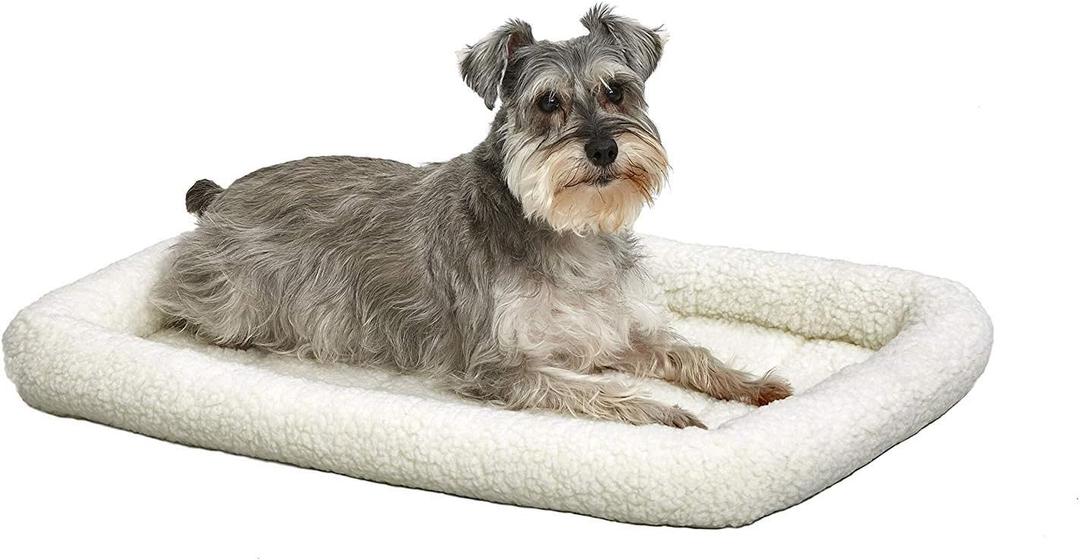 MidWest Homes for Pets QuietTime Dog Bed White Fleece Bolster, Ultra-Soft and Machine Washable, Fits 30-Inch Crates and Carriers, for Medium Breed Dogs