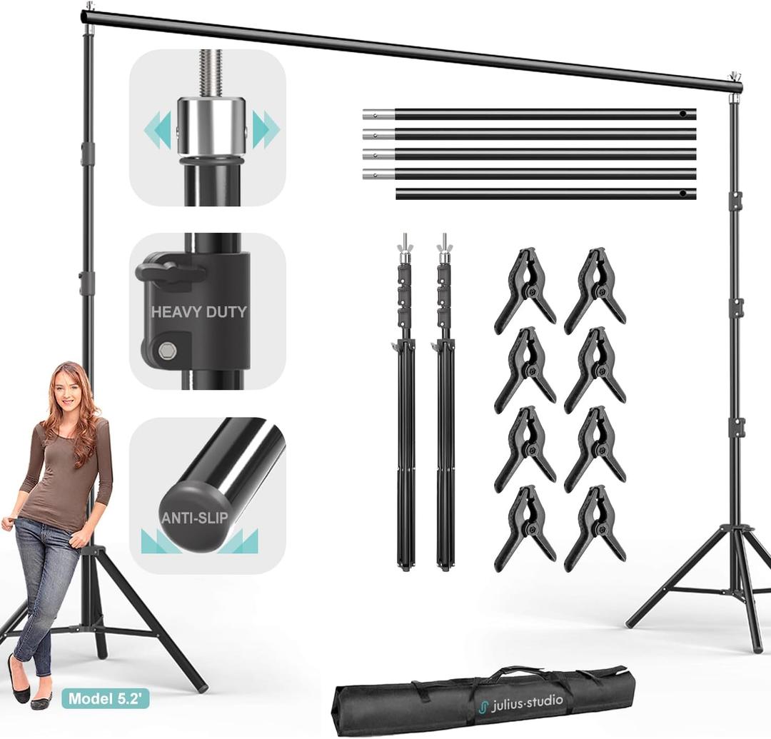 Julius Studio [Enhanced Heavy Duty] 12.5 x 10 ft. (W x H) Extra Large Adjustable Backdrop Stand Background Support, Metal Cap Head, Strong Stability No Shaking No Bending, Anti Slip Shoes, JSAG242