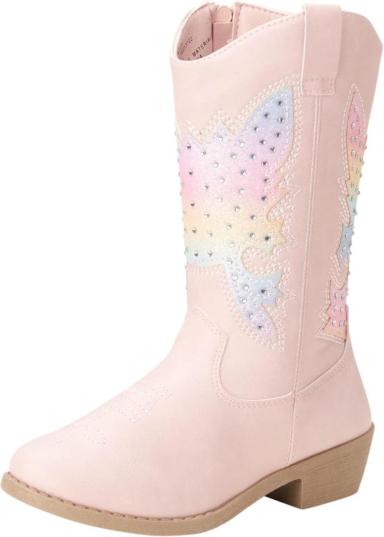 KENSIE GIRL Boots - Girls' Western Cowboy Boots (Toddler/Girl) (11 Little Kid, Multi Pink Studs)