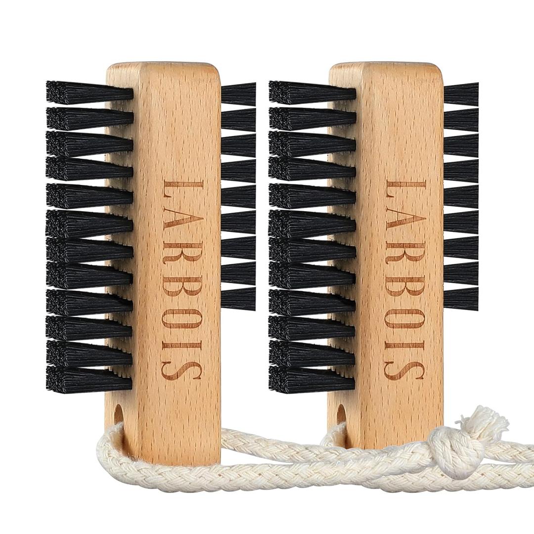 Nail Brush for Cleaning Fingernails, 2Pack Wooden Nail Brushes Fingernail Brush for Cleaning Nail Scrub Brush Two-sided with Hanging Rope (Beechwood) (Black)