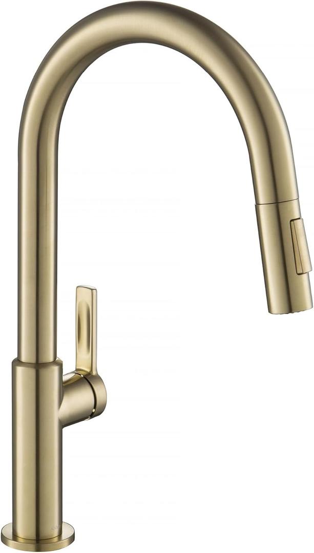 KRAUS Oletto Single Handle Pull Down Kitchen Faucet in Spot Free Antique Champagne Bronze, KPF-2820SFACB