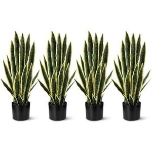 Crowye 4 Pack 2.25 Ft Tall Artificial Snake Plant Faux Sansevieria Plant Large Fake Snake Bulk in Pot for Home Office Housewarming Gift