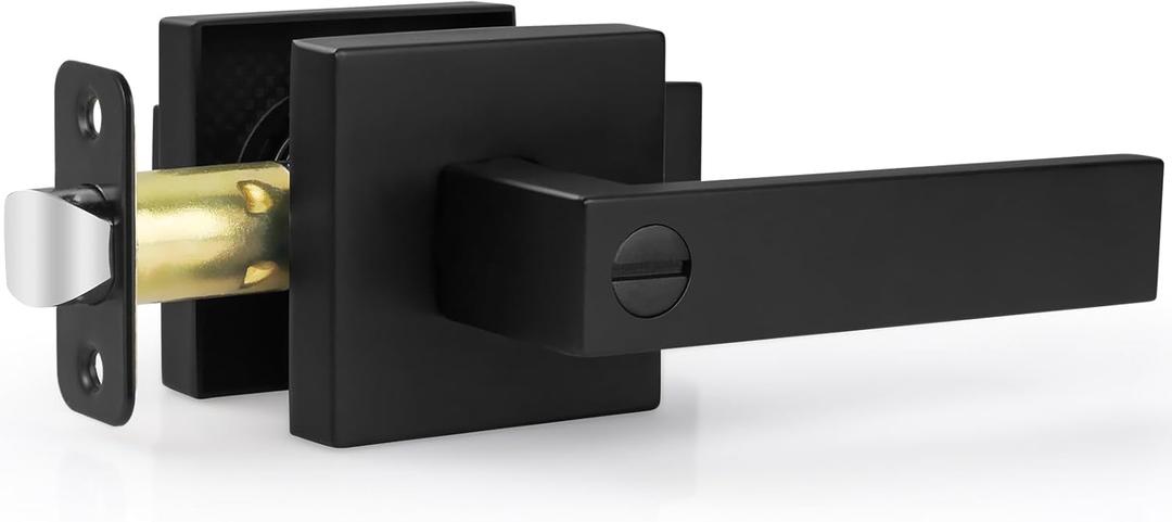 Estmoon 1 Pack Door Handle Black Interior Door Knobs, Keyless Privacy Door Lock for Bathroom, Heavy Duty Zinc Alloy, Door Lever Set for Bedroom Bathroom