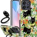 Boaretiu for Motorola Moto G Power/Play 2025 Case - with Stand Cute Kawaii Fashion 360 Rotate Ring Holder Kickstand Cat Flower for Women Girls Boys Teens Girly Case for Moto G Power/Play 2025