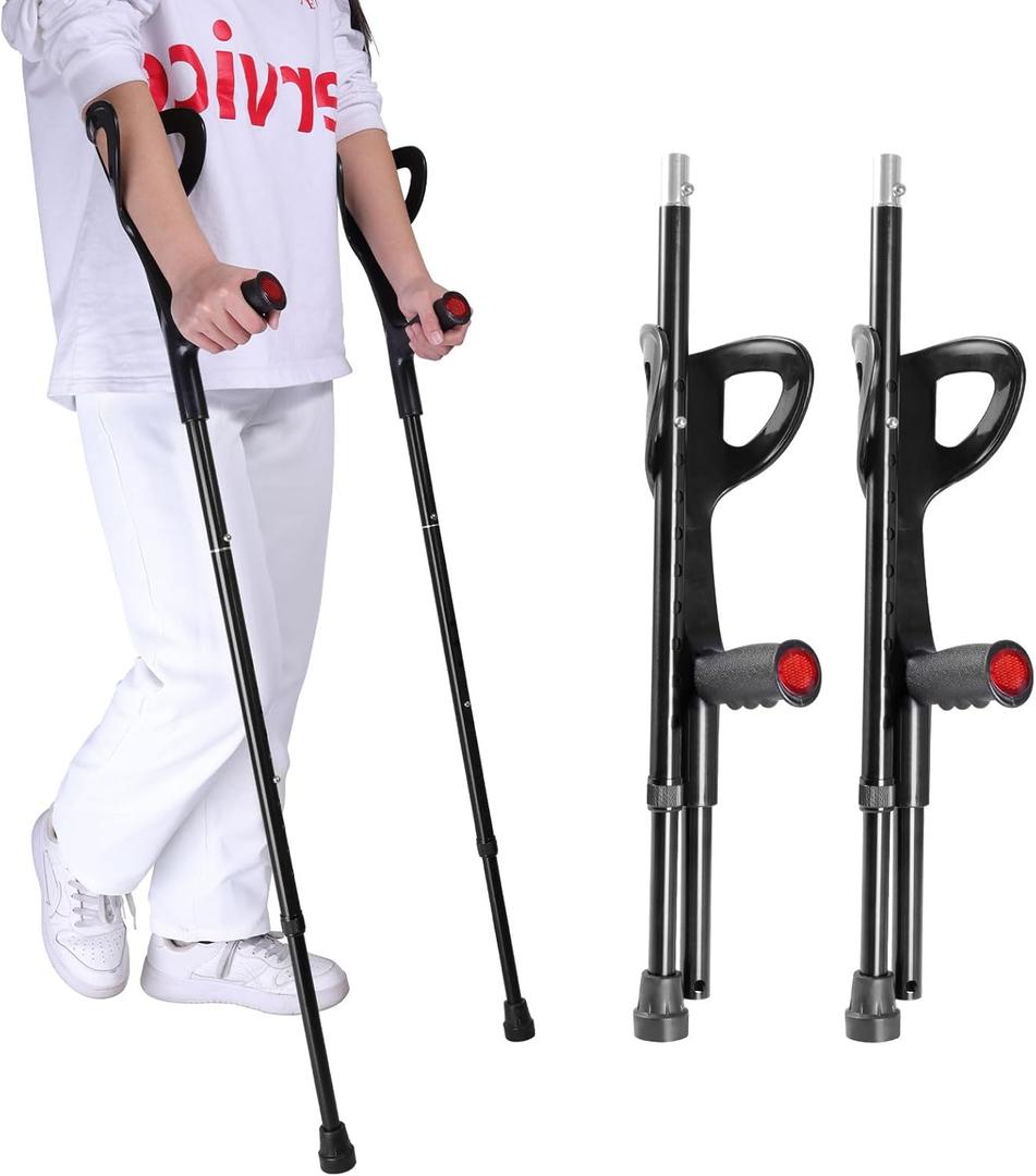 Forearm Crutches for Adults(1 Pair), Adjustable Arm Crutches, Aluminum Crutches for Walking, Folding Forearm Crutches, Non-Slip Crutches for Adults, Lightweight, Detachable, Portable, for Leg Support