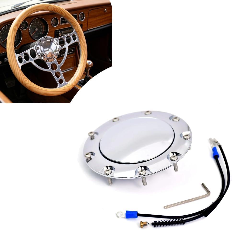 Aluminum Horn Button for 9-bolt Steering Wheels, High Polish Finish 9-Bolt Horn Button, for Most 9-Hole Flat Horn Buttons on the Market Steering Wheel Accessories