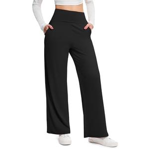 BLONGW Wide Leg Pants Woman High Waist Yoga Pants Casual Work Dress Pants Lounge Sweatpants Loose Trousers with Pockets, XL Black