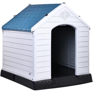 Elevon Plastic Dog House, Insulated Doghouse Puppy Shelter, Water Resistant Easy Assembly Sturdy Dog Kennel with Elevated Floor and Air Vents, Ventilate for Small to Large Sized Dogs (29-Inch, Blue)