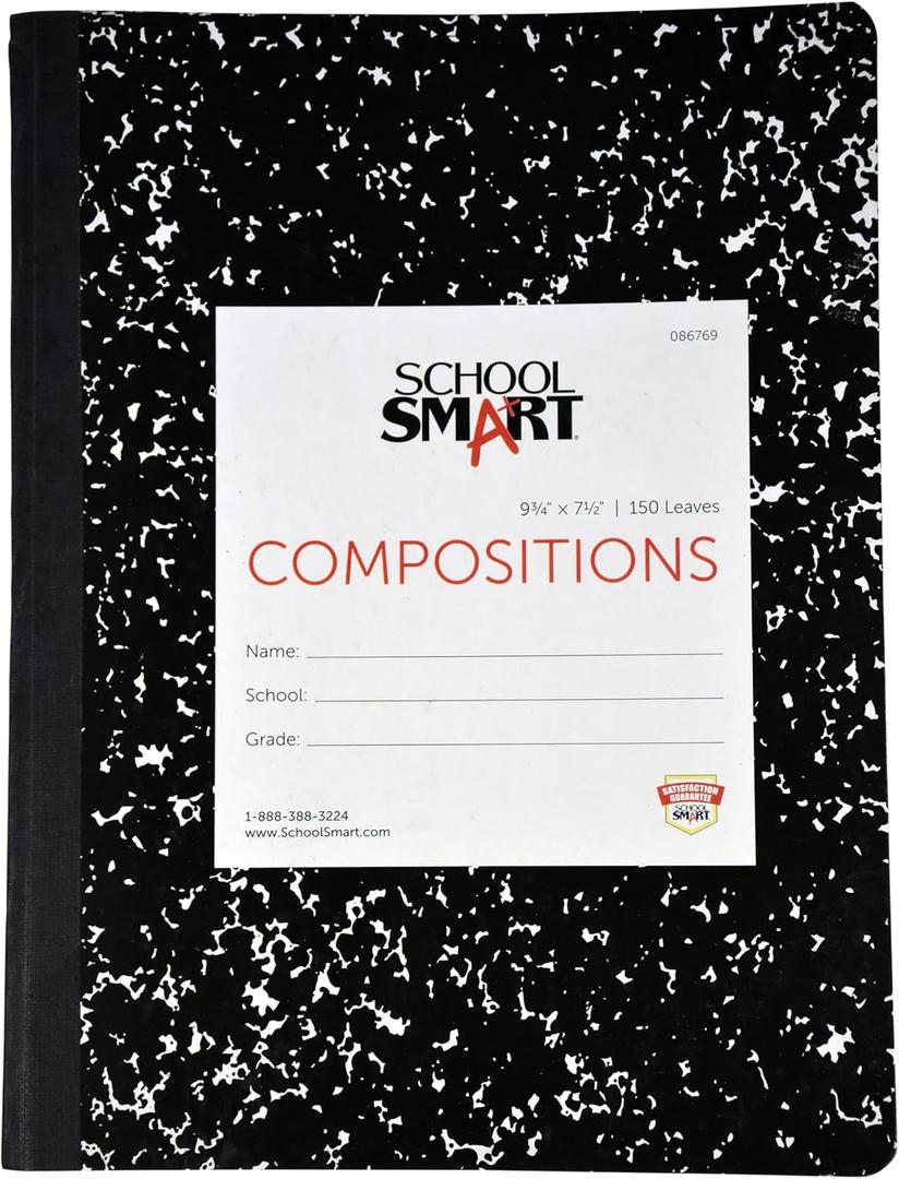 School Smart Hard Cover Ruled Composition Book, 150 Sheets, 9-3/4 x 7-1/2 Inches - 086769