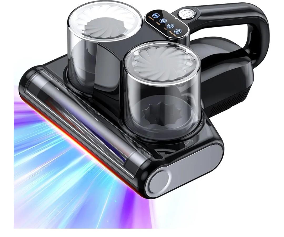 Mattress Vacuum Bed Vacuum Cleaner 16Kpa Suction 253.7nm UV-C Light, 140°F Heated Air, 30000 RPM Brush roll, Ultrasonic, HEPA Filter, Handheld Vacuums for Carpet/Sofa, 500W Corded, (Pitch-Black)