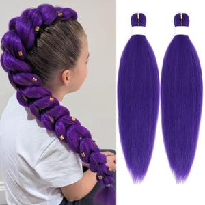 24 inch Purple Braids Ponytail Hair Pre Braiding Hair with Tie Synthetic Purple Hair Extensions for Halloween Costume Cosplay（24inch Braids Ponytail）