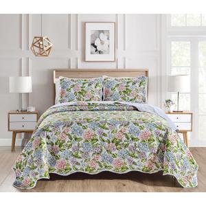 3-Piece Queen Size Boho Oversized Quilt Set 100 inch X 106 inch All Seasons Large Bedspread, Pillow Shams Lightweight Soft Coverlet Green Red Purple Blue Colors Bed Cover Floral Pattern