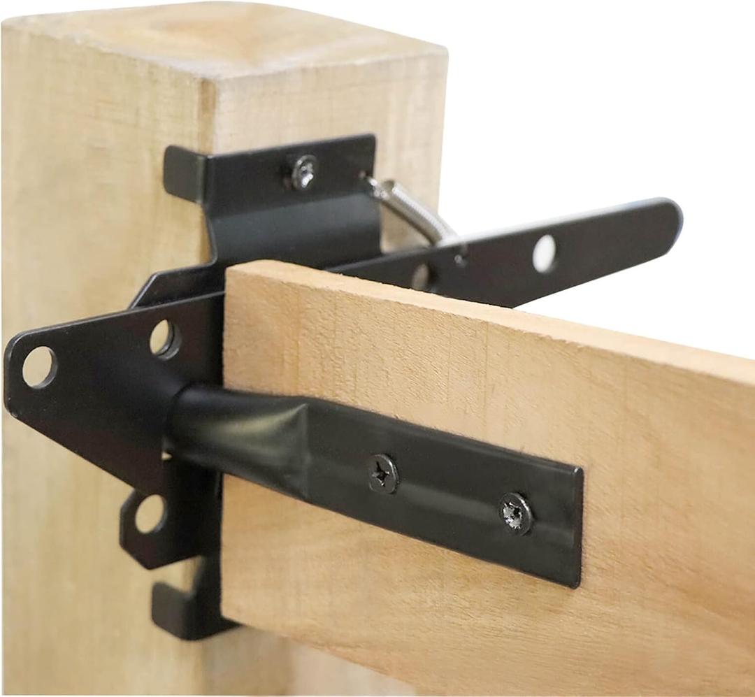 Heavy Duty Self-Locking Post Mount Automatic Gravity Lever Gate Latch for Wooden Fence with Fasteners - Black Finishing Steel Gate Latch to Secure Pool/Yard/Garden
