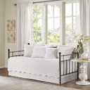 Madison Park Daybed Cover Set Damask Quilted Cover for Daybeds, All Season, Pre-washed Cotton-Filled Coastal Bedding with Scallop Edge, Shams, Bedskirt, Dcor Pillows, Tuscany, White, 39"x75", 6 Piece