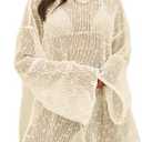 Lilosy Sexy Crochet Sheer Kaftan Caftan Beach Dress Bathing Suit Swim Coverup One Piece Women Knit See Through Swimsuit Bikini Swimwear Cover up Beige Large