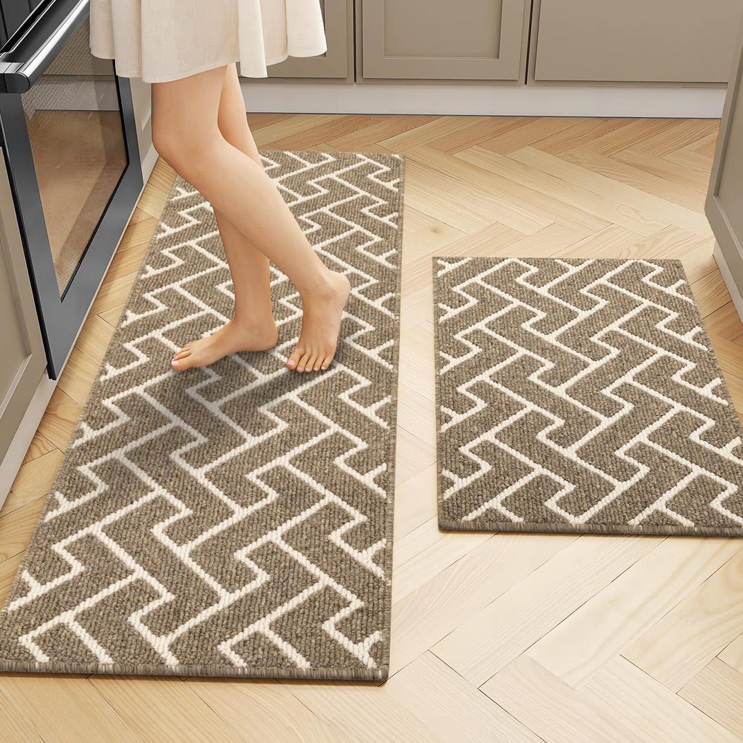 Kitchen Rugs Sets of 2-Colorful Non Slip Kitchen Mats for Floor-Thick,Moroccan Style Kitchen Decor Floor Mat Runner Carpet for Hallways Entryway Laundry Washable(20"x31.5"+20"x48",Brown)