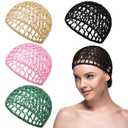 Geyoga 4 Pieces Mesh Crochet Hair Net Rayon Knit Snood Hat Thick Short Women Hairnet Snoods Cover Ornament for Sleeping(Black, Green, Pink, Beige)