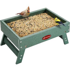 Kingsyard Ground Bird Feeder for Outdoors - Recycled Plastic Platform Feeder for Wild Birds, Squirrels, Chicken, 5 LBS Large Capacity, Green