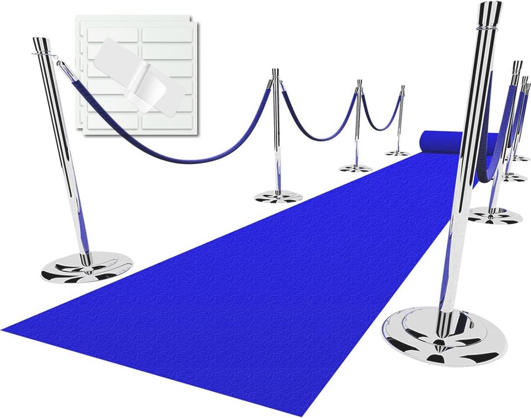 EZLucky Navy Blue Carpet Runner for Party, 2.6X15 ft, 130GSM Felt Non-Woven with Double-Sided No Traces Adhesive Sticke, Aisle Runner for Wedding, Movie Theme Party Decos, Blue Rug for Prom