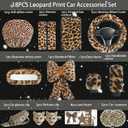 19 Pcs Fluffy Car Accessories Set,Fluffy Plush Leopard Print Steering Wheel Covers,Plush Head Pillow,Pillowcase,Eyeglasses Clip,Car Accessories for Women. (Brown)