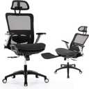 COLAMY Ergonomic Mesh Office Chair with Footrest, High Back Computer Executive Desk Chair with Headrest and 4D Flip-up Armrests, Adjustable Tilt Lock and Lumbar Support-Black