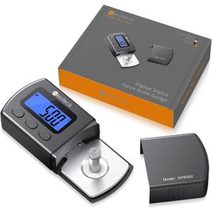 Neoteck Digital Turntable Stylus Force Gauge 0.01g/5.00g with Blue LCD Backlight Turntable Stylus Pressure Gauge with 5g Weight & Leather Case Accurate Tracking for Tonearm Phono Cartridge-Grey