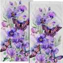 Imiss Purple Floral Butterfly Hand Face Towel 14.4 x 28.3 Inch Set of 2 Watercolor Botanical Plant Leaves Decor Bathroom Fingertip Multipurpose Towels for Home Hotel Gym Spa