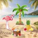 BreezeHug 4 Pcs Luau Hawaiian Party Decoration Large Palm Tree Cardboard Cutout Stand Summer Island Decor for Tropical Beach Birthday Supplies, Flamingos Coconut Tree for Hawaiian Party Favors