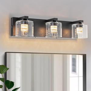 LED Bathroom Vanity Lights, 5CCT Dimmable 2700K-4500K Vanity Light Fixtures Over Mirror, Modern Vanity Lighting for Bathroom Restroom Hallway Living Room (Black, 3-Light)