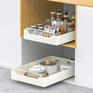 KMC Cabinet Pull-Out Organizer  No Screw, Double Layers Drawers, Peel & Stick Sliding Pantry Shelf  Kitchen Pullout with Home Adhesive