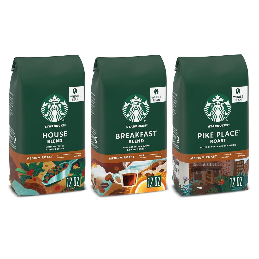 Starbucks Medium Roast Whole Bean Coffee, Variety Pack, 3 bags (12 oz each), Best By 29 DEC 2025 