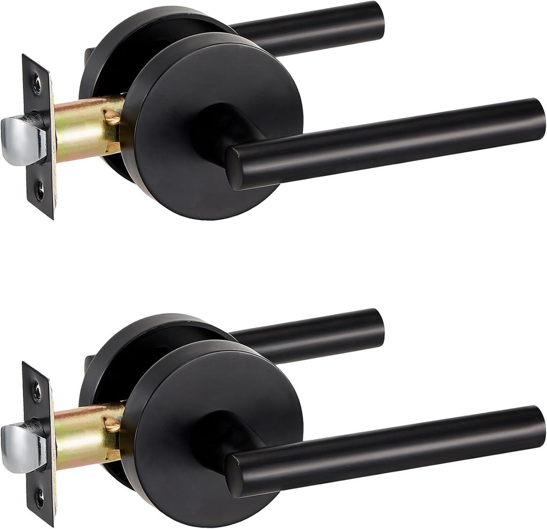 Lethato Matte Black Passage Door Handles, Closet Door Handles Black,Matte Black Dummy Closet Handle, Black Door Handle Passage for Closet/Hallway (2 Packs)