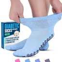 Doctor's Select Diabetic Ankle Hospital Socks with Grips for Women Men - 4 Pair 1/4 Length Neuropathy Socks for Women